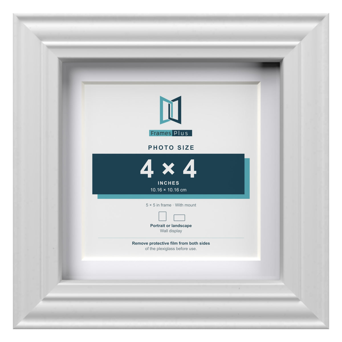 Devon White 5 x 5 inch picture frame with a white mount for a 4 x 4 inch photo
