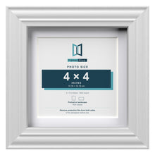 Devon White 5 x 5 inch picture frame with a white mount for a 4 x 4 inch photo