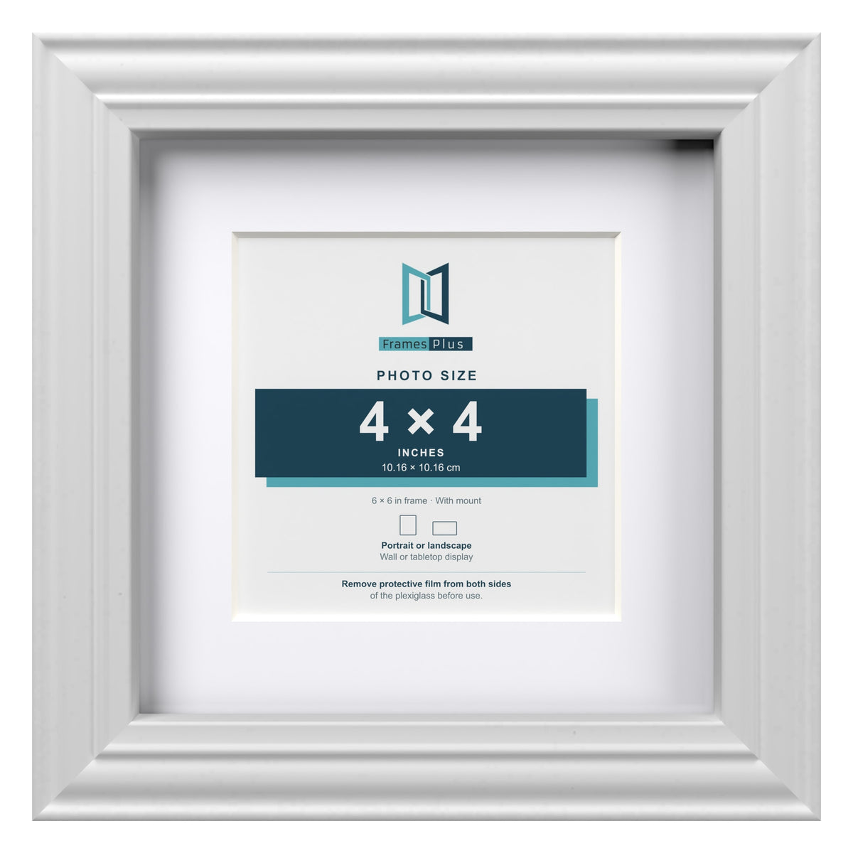 Devon White 6 x 6 inch picture frame with a white mount for a 4 x 4 inch photo