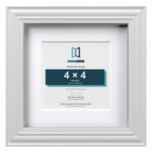 Devon White 6 x 6 inch picture frame with a white mount for a 4 x 4 inch photo