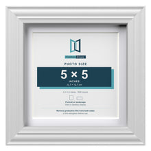Devon White 6 x 6 inch picture frame with a white mount for a 5 x 5 inch photo