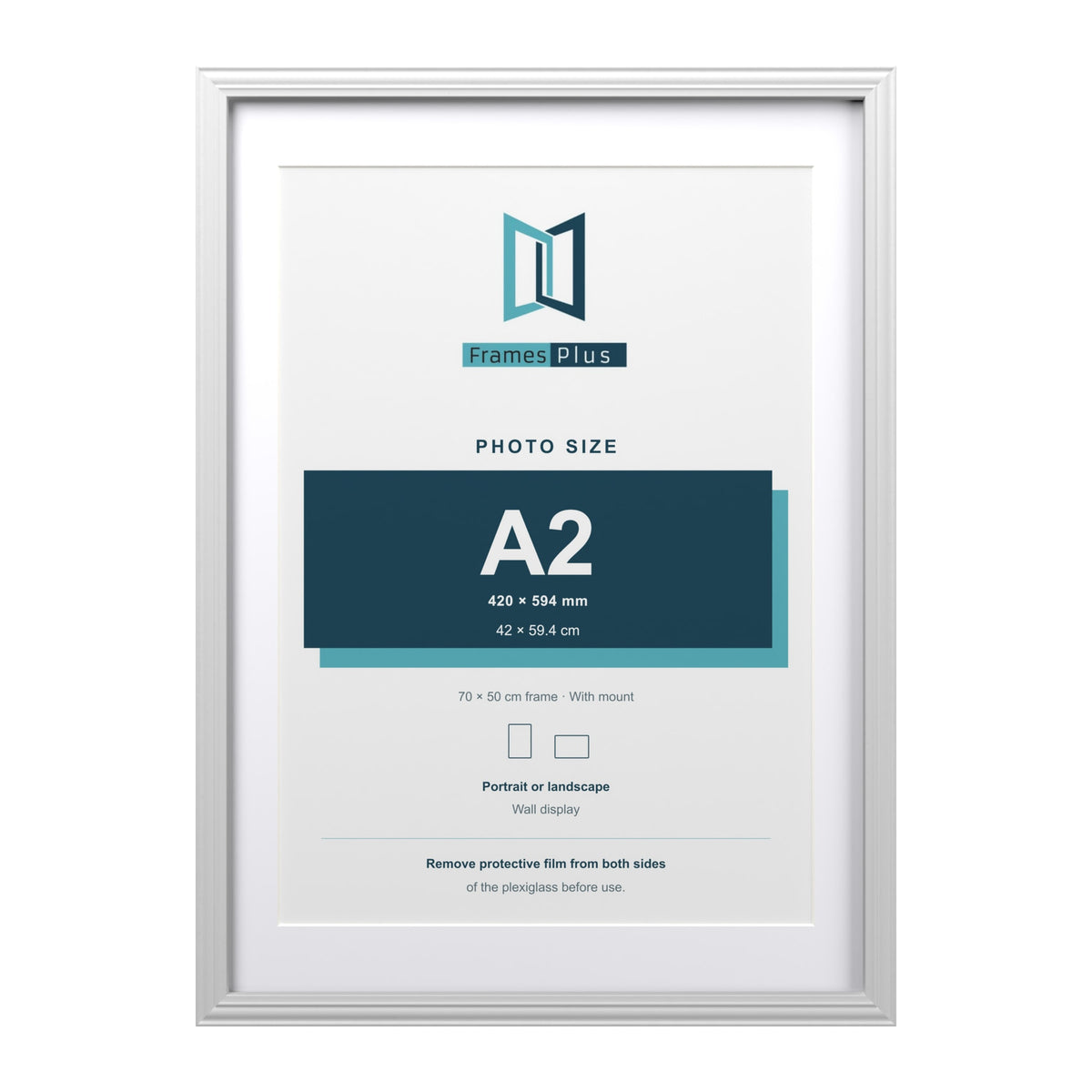 Devon White 70 x 50 cm picture frame with a white mount for an A2 photo
