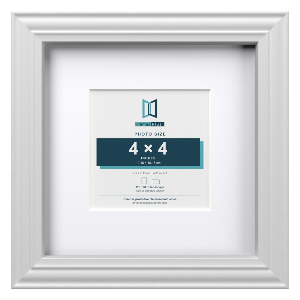 Devon White 7 x 7 inch picture frame with a white mount for a 4 x 4 inch photo