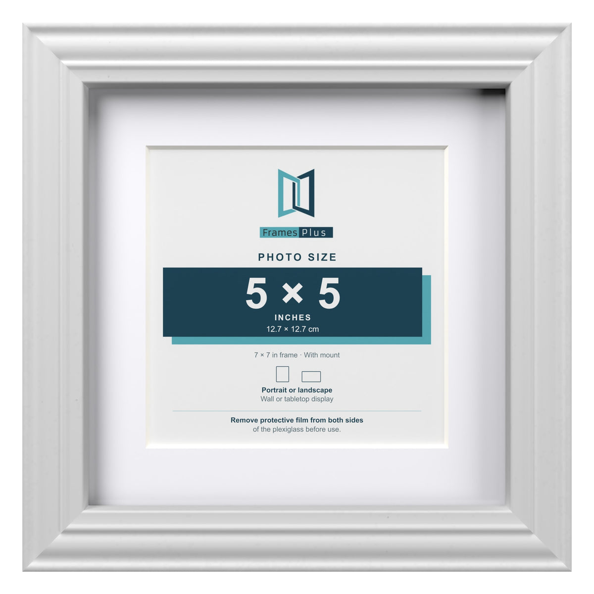 Devon White 7 x 7 inch picture frame with a white mount for a 5 x 5 inch photo