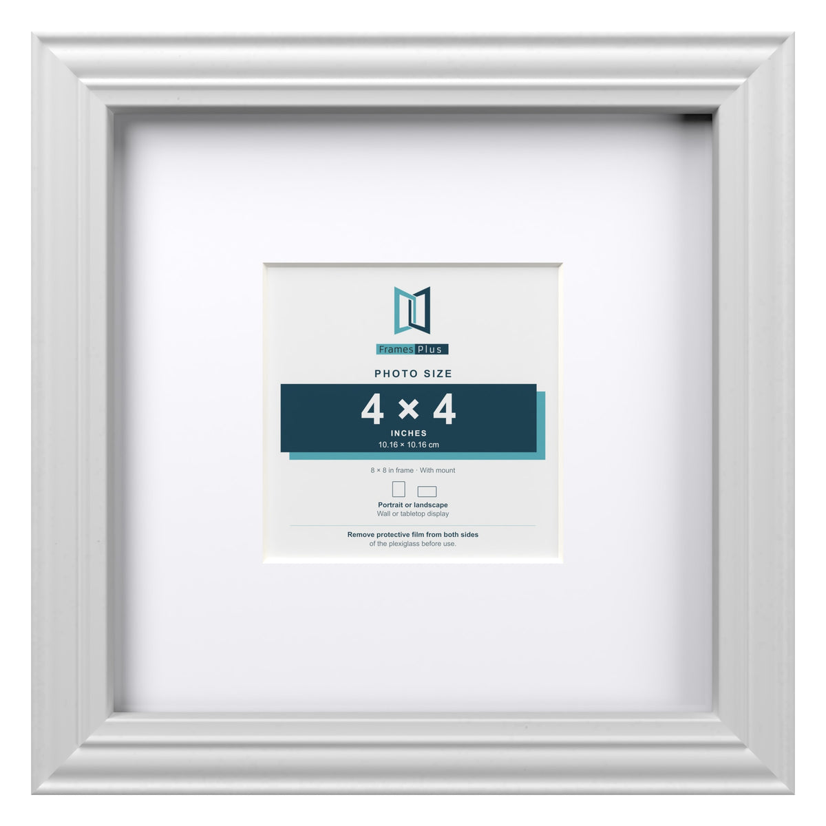 Devon White 8 x 8 inch picture frame with a white mount for a 4 x 4 inch photo