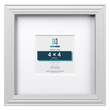 Devon White 8 x 8 inch picture frame with a white mount for a 4 x 4 inch photo