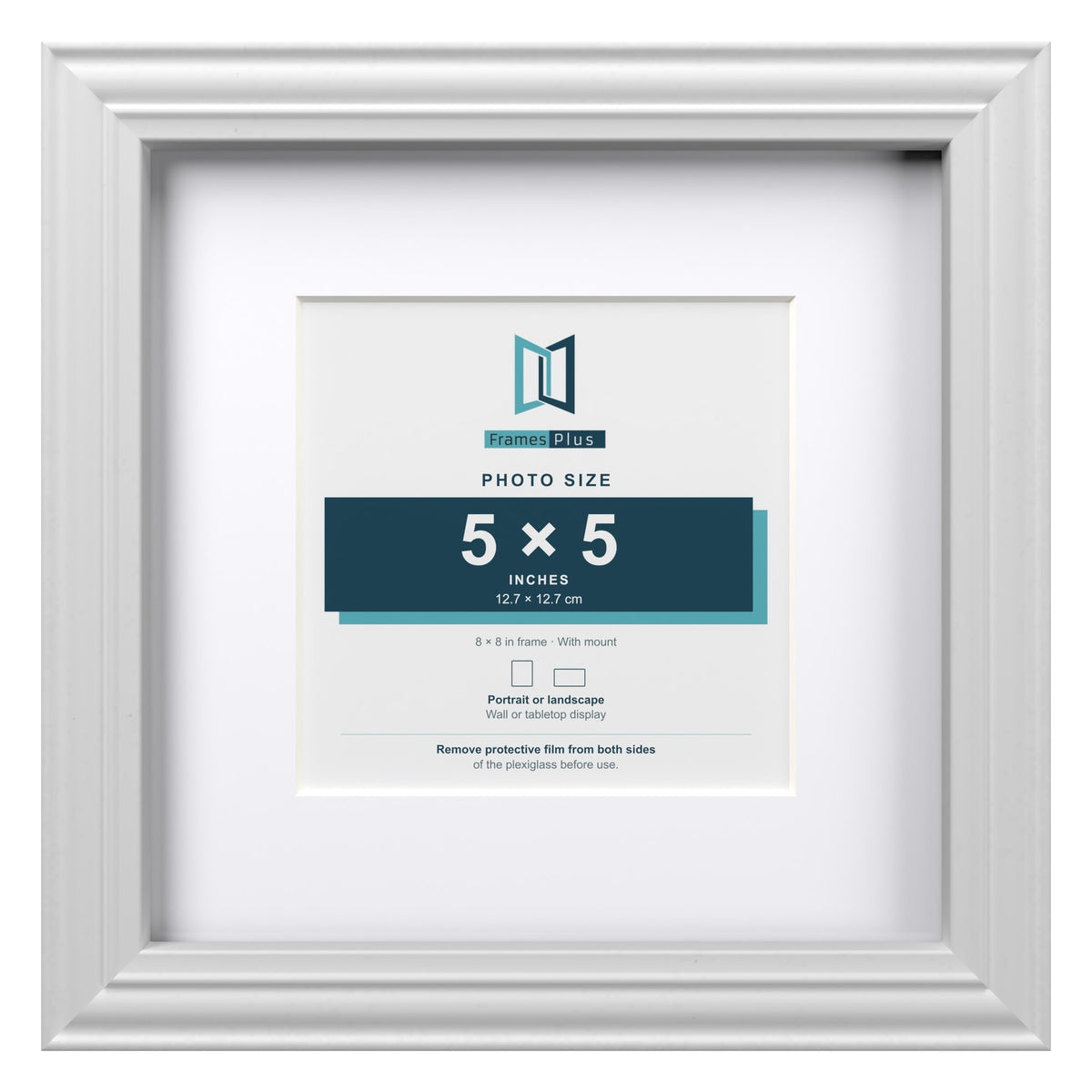 Devon White 8 x 8 inch picture frame with a white mount for a 5 x 5 inch photo