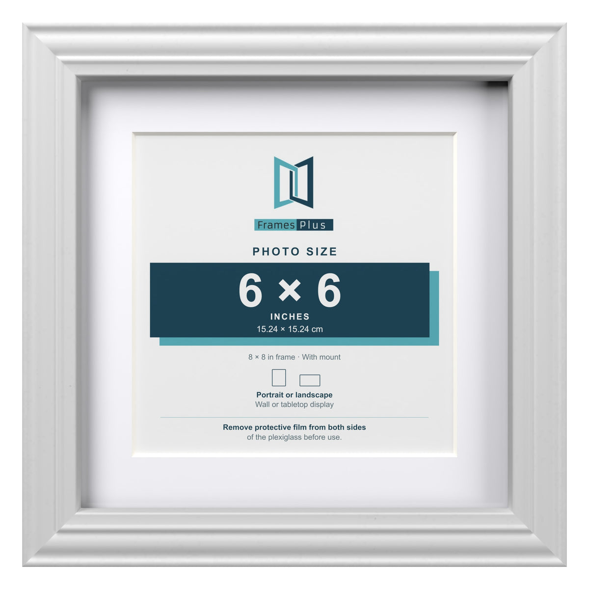 Devon White 8 x 8 inch picture frame with a white mount for a 6 x 6 inch photo
