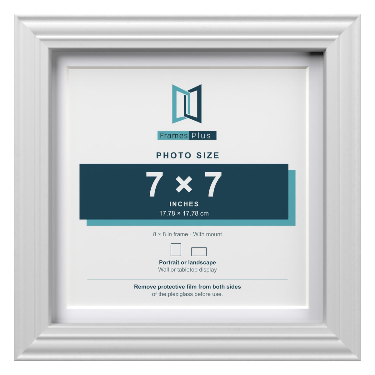 Devon White 8 x 8 inch picture frame with a white mount for a 7 x 7 inch photo