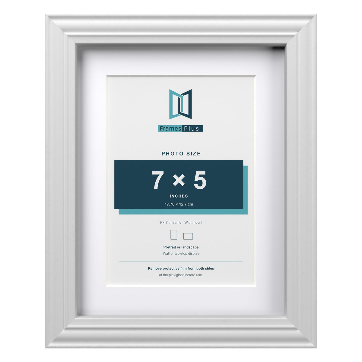 Devon White 9 x 7 inch picture frame with a white mount for a 7 x 5 inch photo
