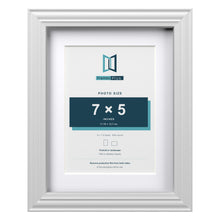 Devon White 9 x 7 inch picture frame with a white mount for a 7 x 5 inch photo