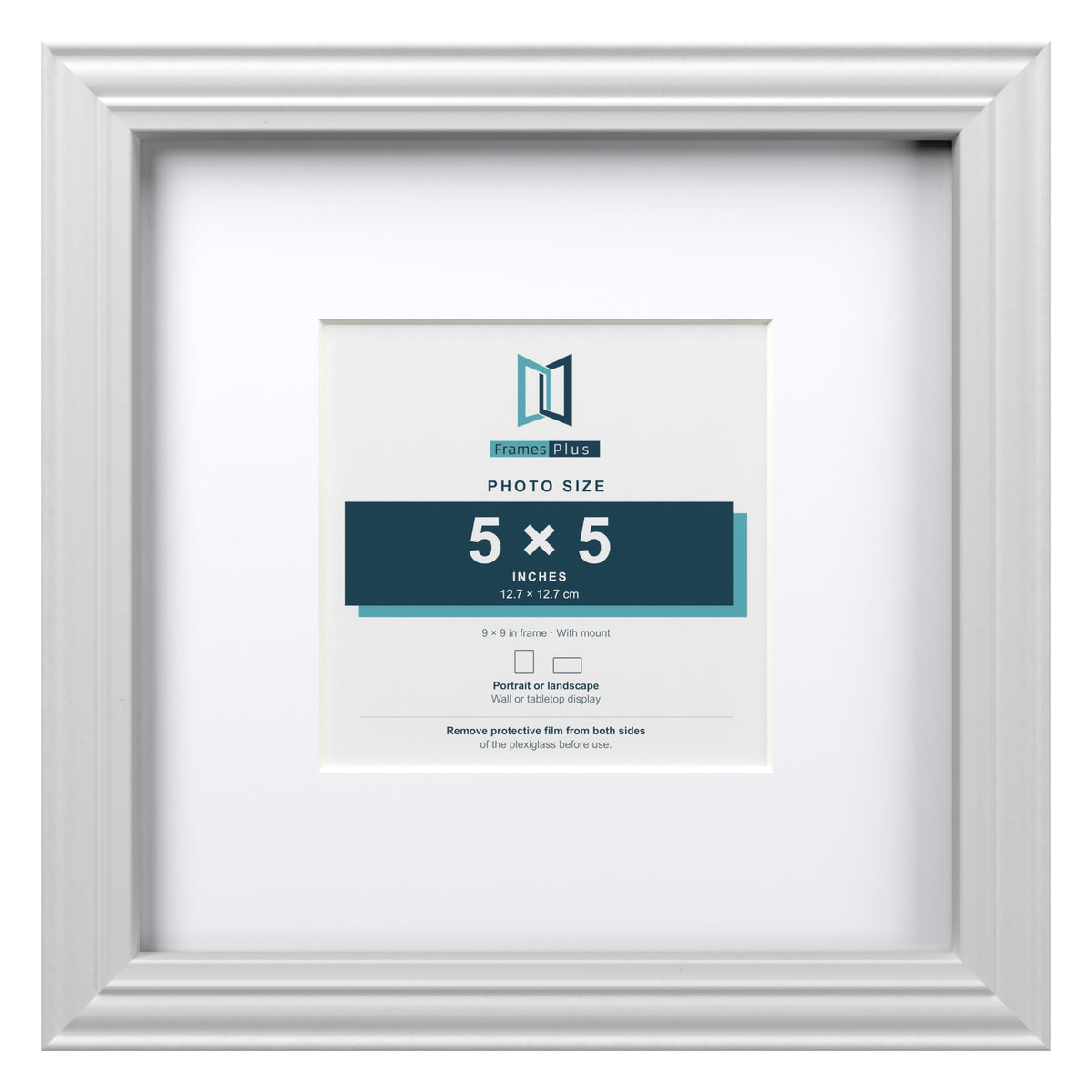 Devon White 9 x 9 inch picture frame with a white mount for a 5 x 5 inch photo