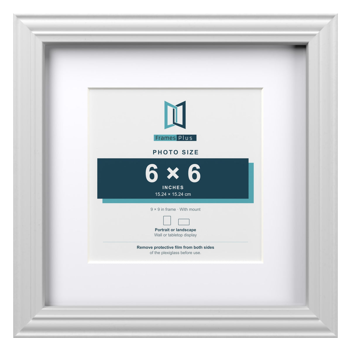 Devon White 9 x 9 inch picture frame with a white mount for a 6 x 6 inch photo
