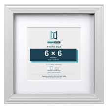 Devon White 9 x 9 inch picture frame with a white mount for a 6 x 6 inch photo