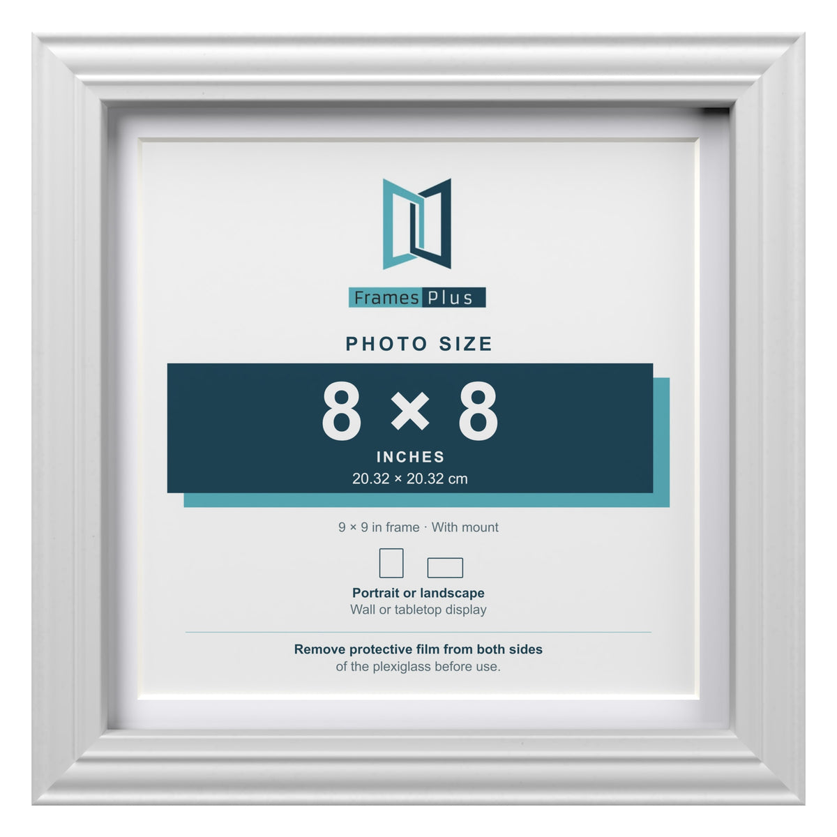 Devon White 9 x 9 inch picture frame with a white mount for an 8 x 8 inch photo