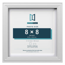 Devon White 9 x 9 inch picture frame with a white mount for an 8 x 8 inch photo