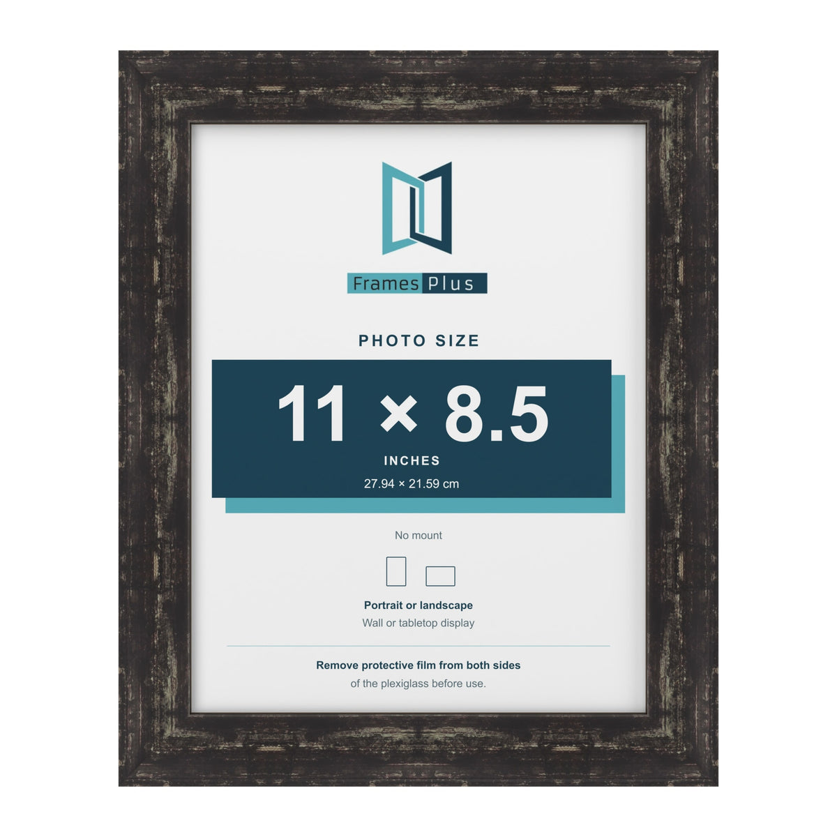 Exmouth Black Distressed picture frame for an 11 x 8.5 inch photo