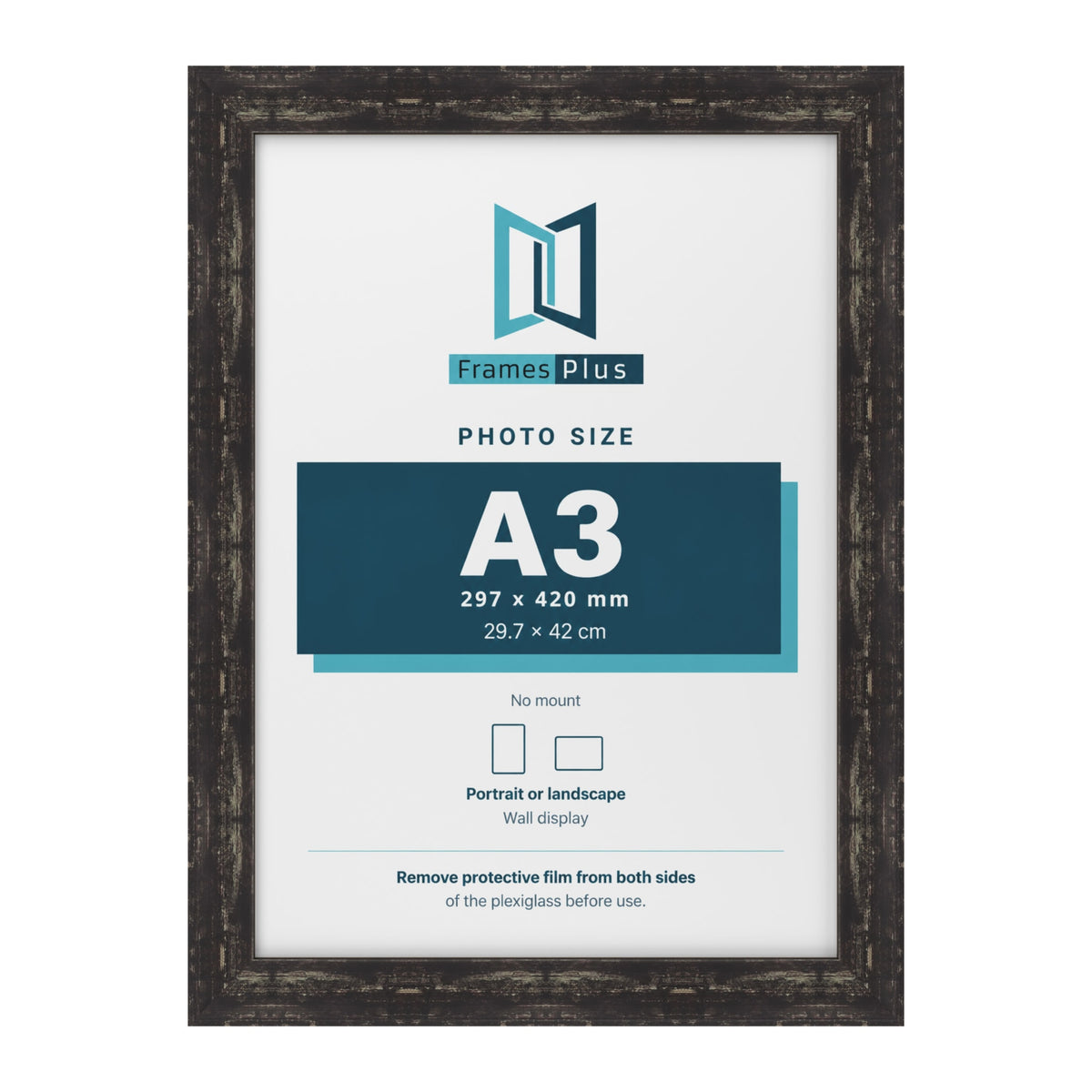 Exmouth Black Distressed picture frame for an A3 photo