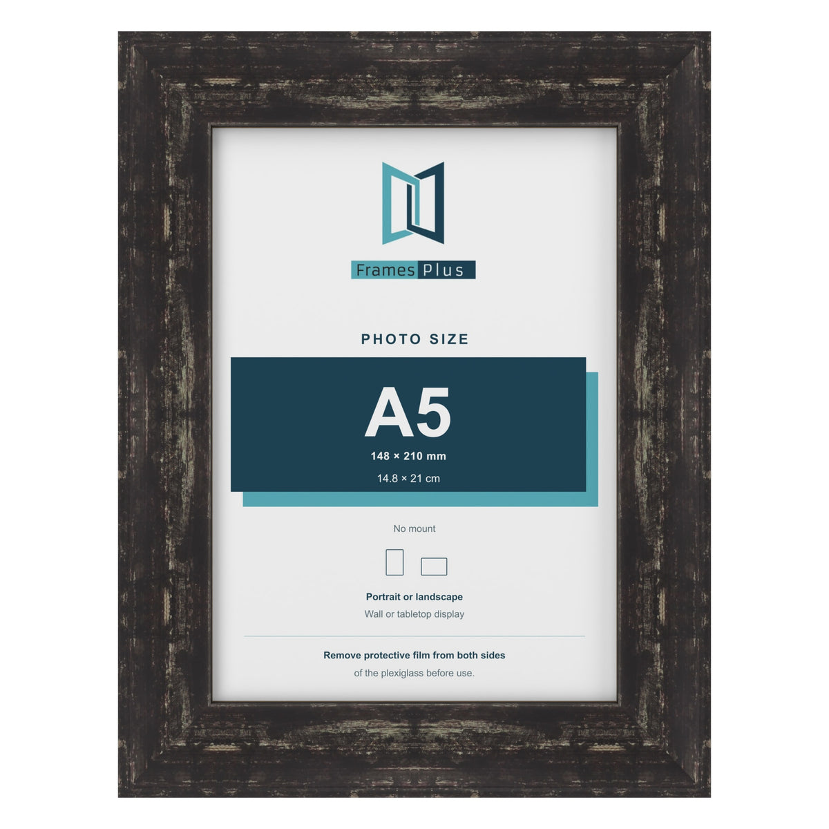 Exmouth Black Distressed picture frame for an A5 photo
