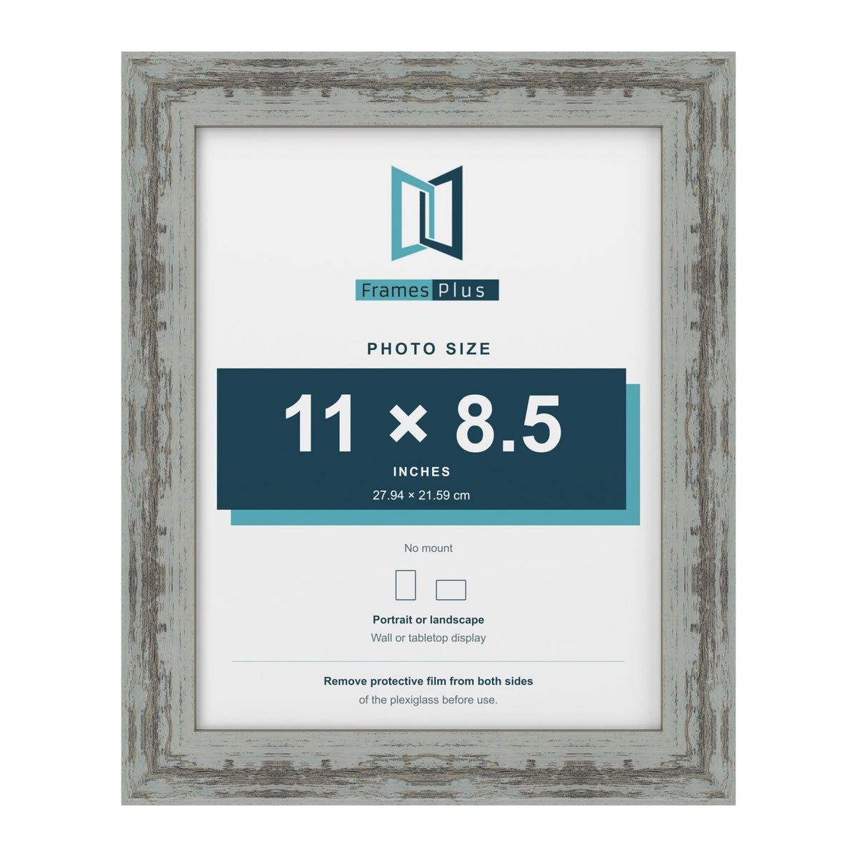 Exmouth Distressed Blue picture frame for a 216 x 279 mm photo