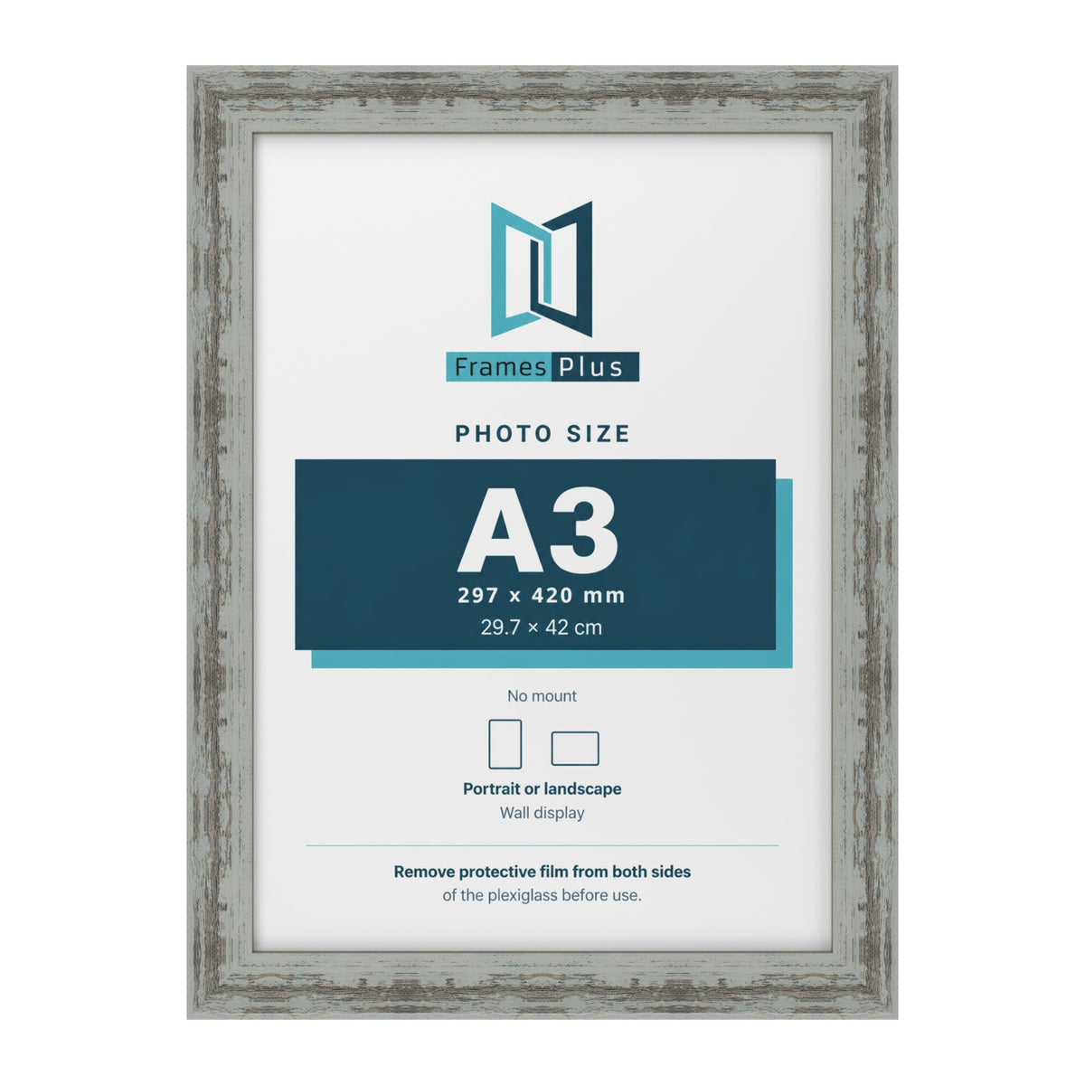 Exmouth Distressed Blue picture frame for a 297 x 420 mm photo