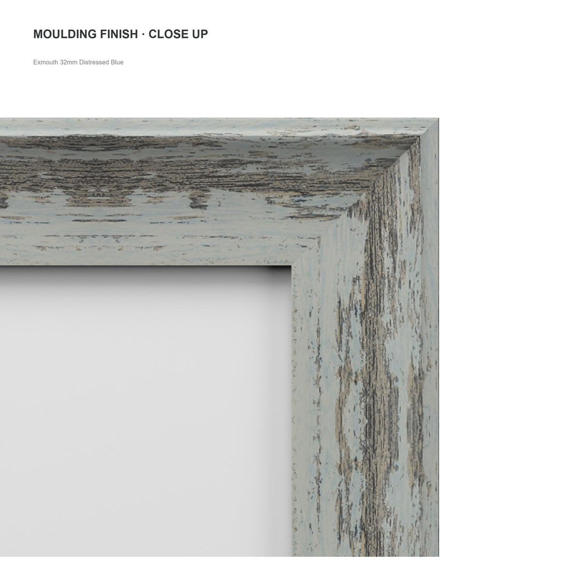 Exmouth Distressed Blue picture frame, moulding close-up