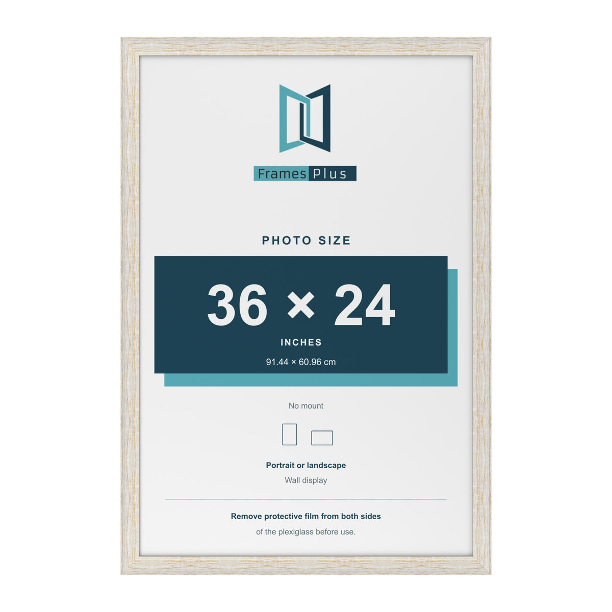 Exmouth White Distressed picture frame for a 36 x 24 inch photo