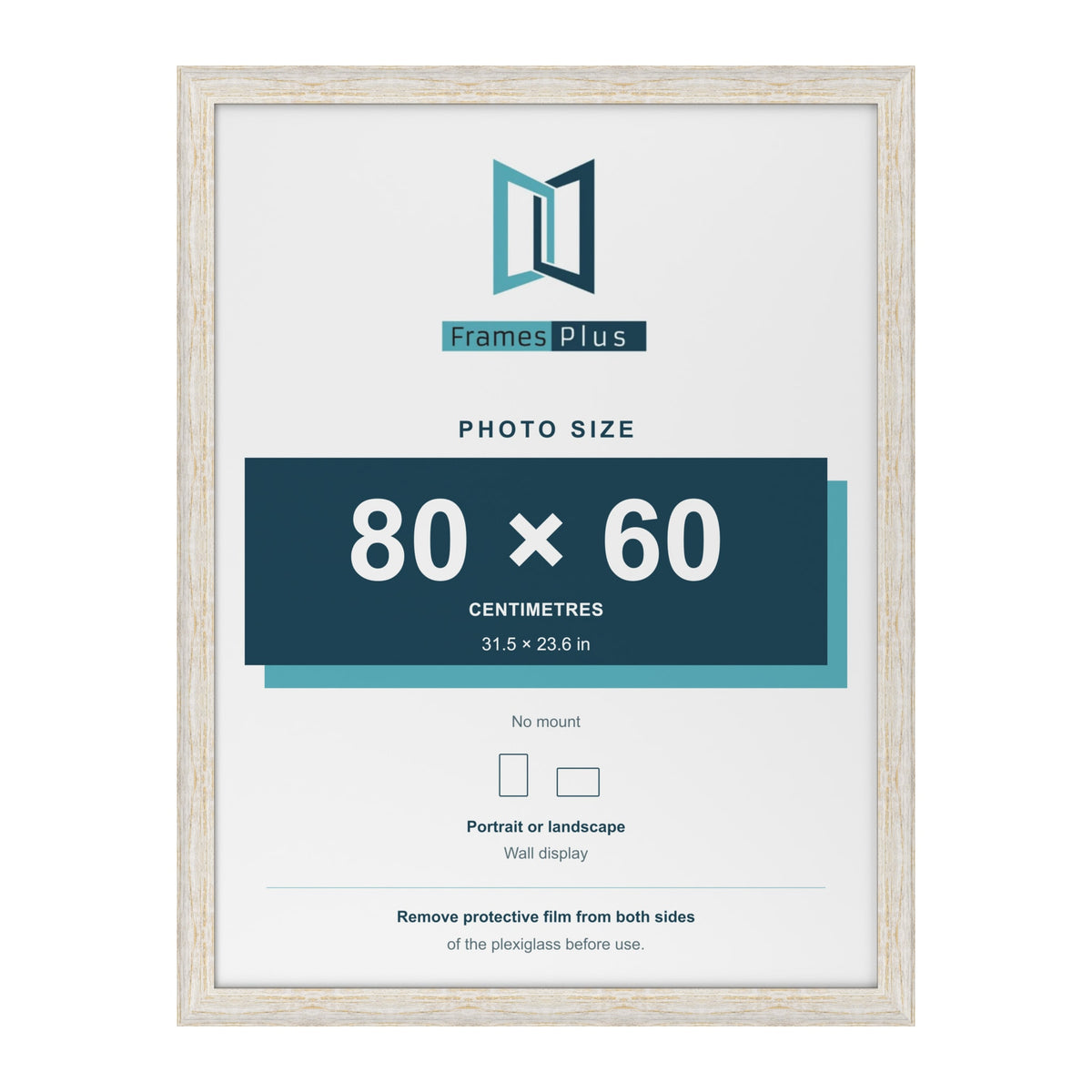 Exmouth White Distressed picture frame for an 80 x 60 cm photo