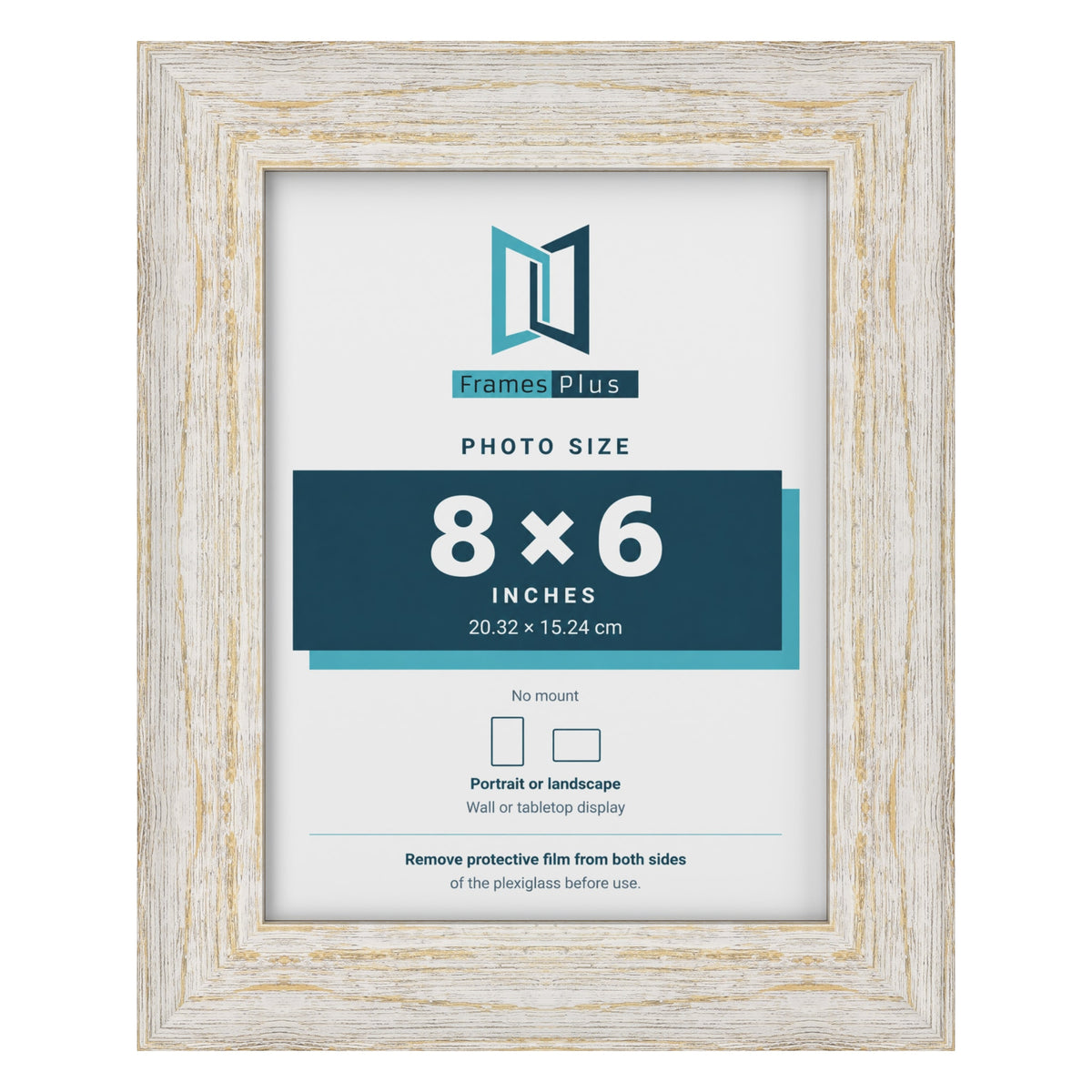 Exmouth White Distressed picture frame for an 8 x 6 inch photo