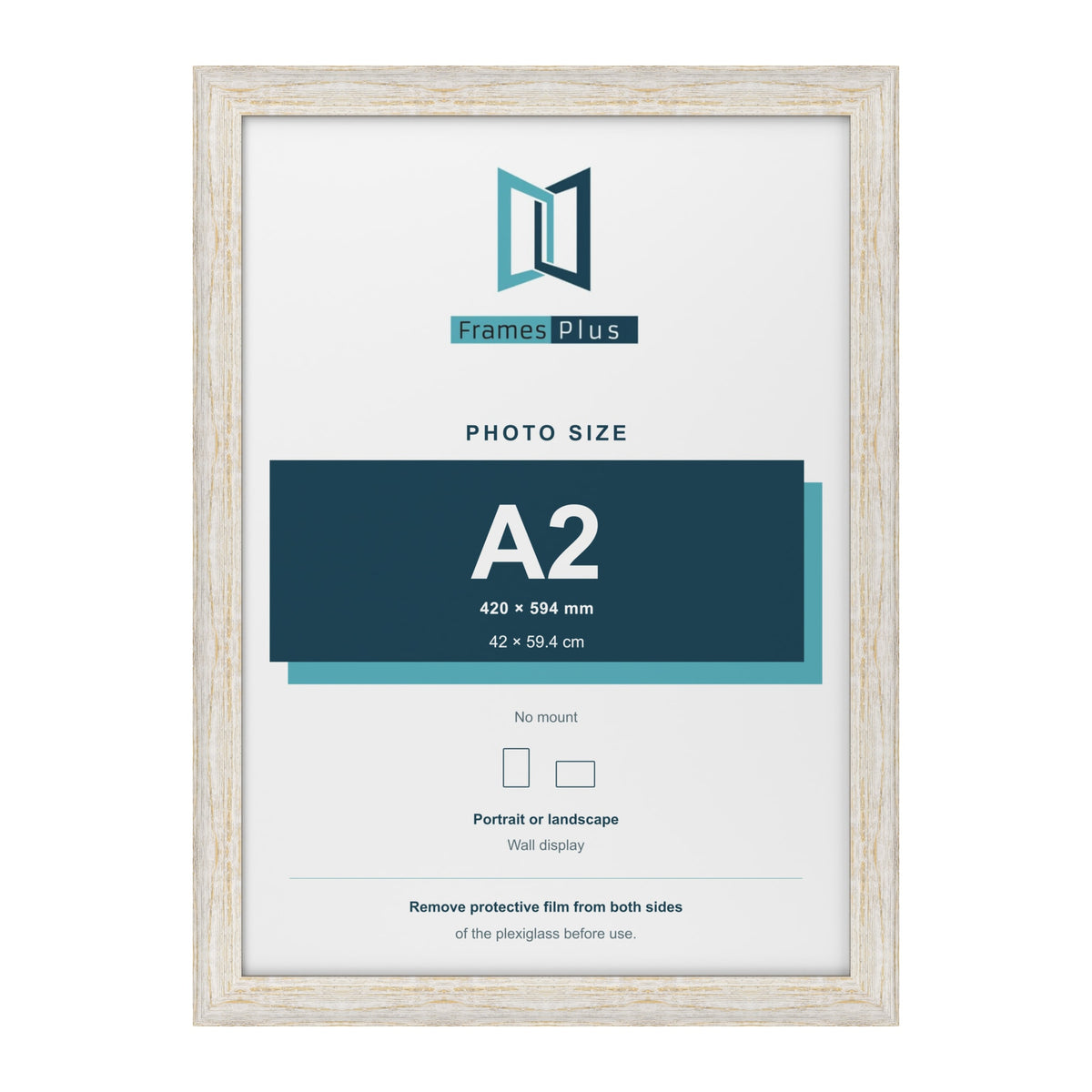 Exmouth White Distressed picture frame for an A2 photo
