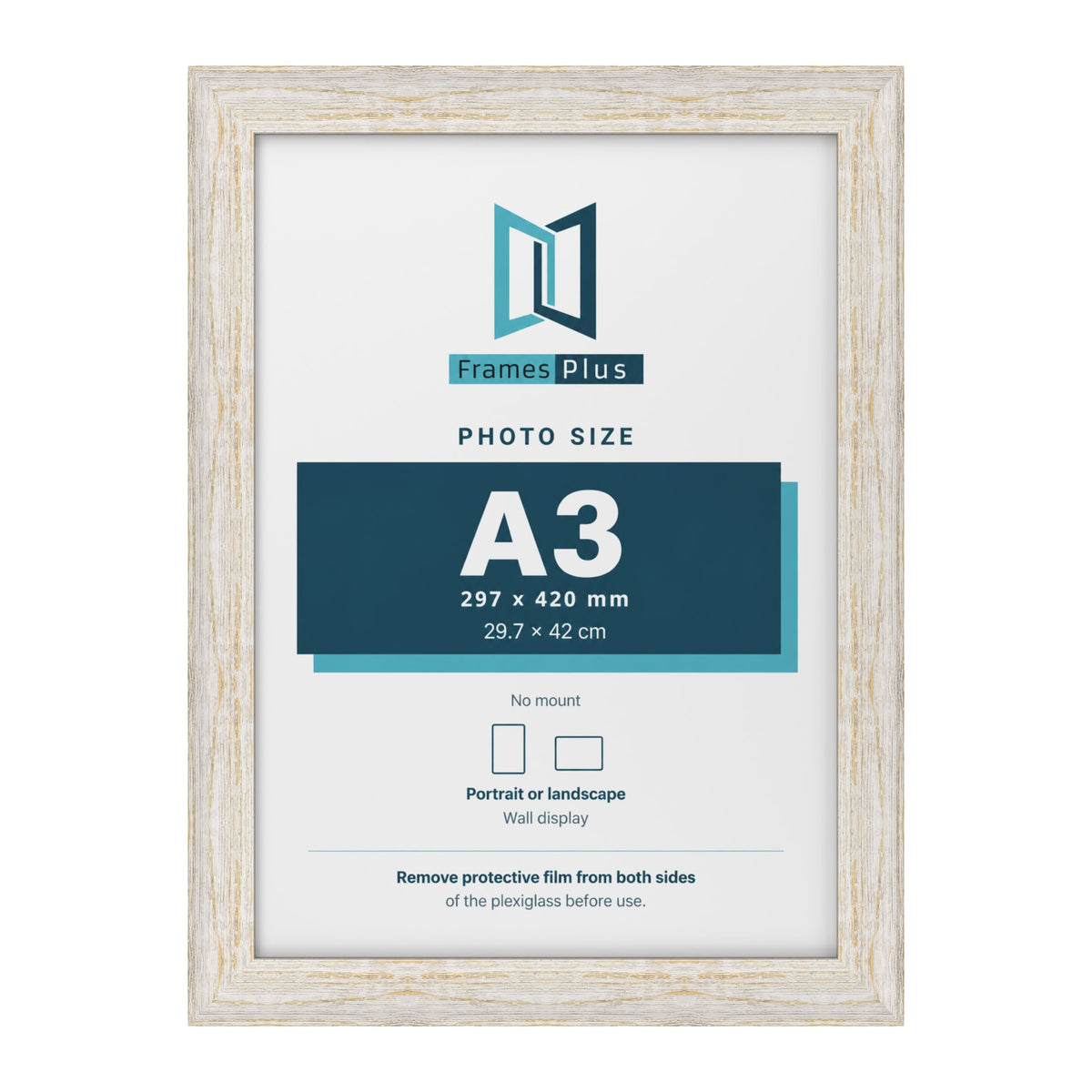 Exmouth White Distressed picture frame for an A3 photo