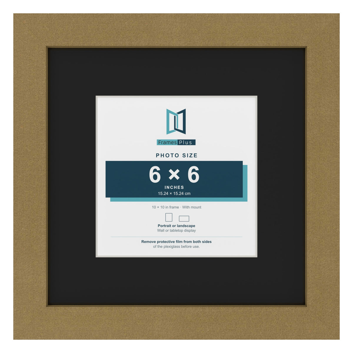 Gold 10 x 10 inch picture frame with a black mount for a 6 x 6 inch photo