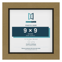 Gold 10 x 10 inch picture frame with a black mount for a 9 x 9 inch photo