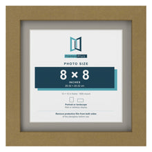 Gold 10 x 10 inch picture frame with a Dawn Grey mount for an 8 x 8 inch photo