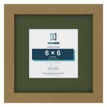 Gold 10 x 10 inch picture frame with a green mount for a 6 x 6 inch photo