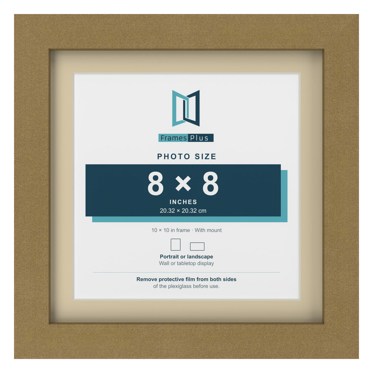 Gold 10 x 10 inch picture frame with an ivory mount for an 8 x 8 inch photo