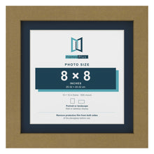Gold 10 x 10 inch picture frame with a Pacific Blue mount for an 8 x 8 inch photo