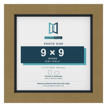 Gold 10 x 10 inch picture frame with a Pacific Blue mount for a 9 x 9 inch photo