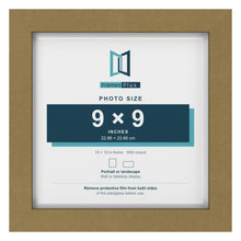 Gold 10 x 10 inch picture frame with a white mount for a 9 x 9 inch photo