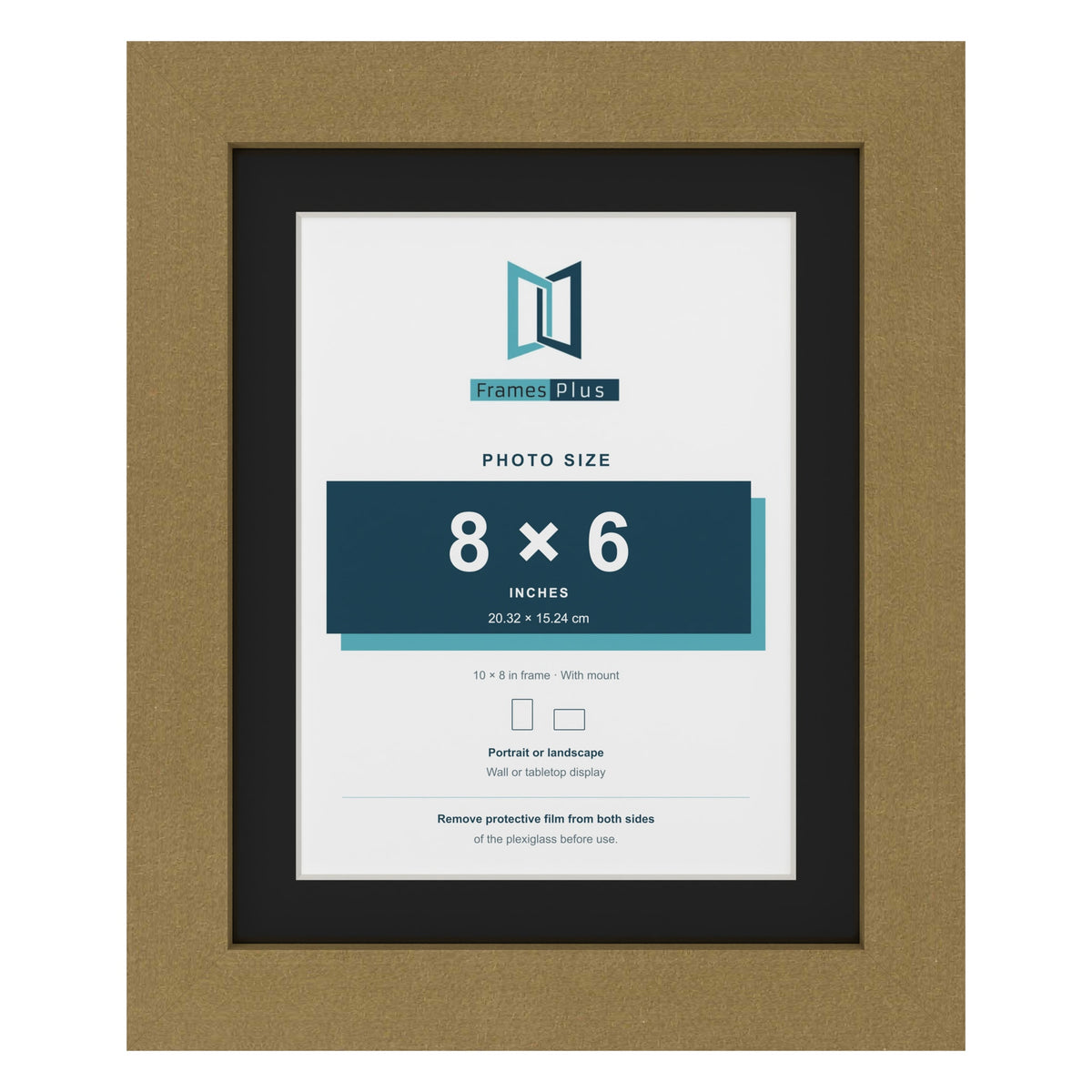 Gold 10 x 8 inch picture frame with a black mount for an 8 x 6 inch photo