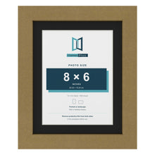 Gold 10 x 8 inch picture frame with a black mount for an 8 x 6 inch photo