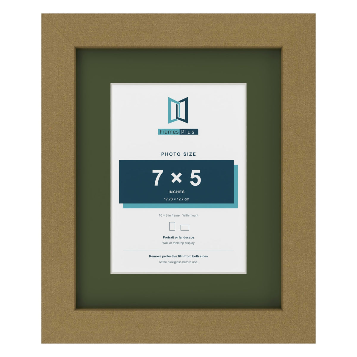 Gold 10 x 8 inch picture frame with a green mount for a 7 x 5 inch photo