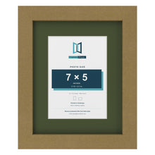 Gold 10 x 8 inch picture frame with a green mount for a 7 x 5 inch photo