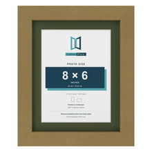 Gold 10 x 8 inch picture frame with a green mount for an 8 x 6 inch photo