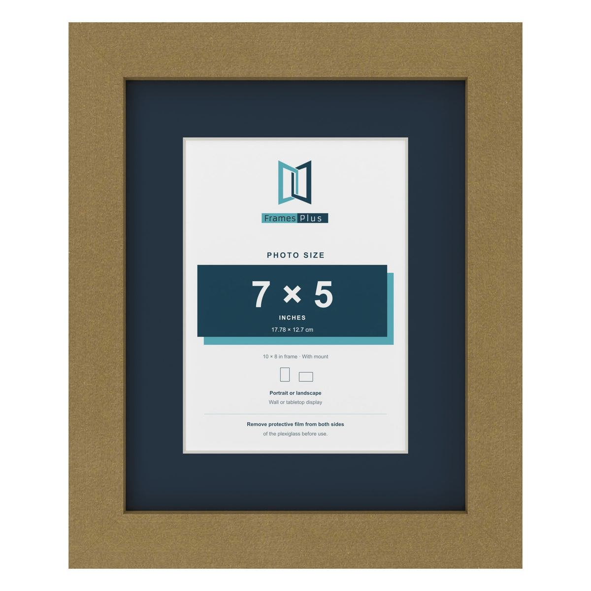 Gold 10 x 8 inch picture frame with a Pacific Blue mount for a 7 x 5 inch photo