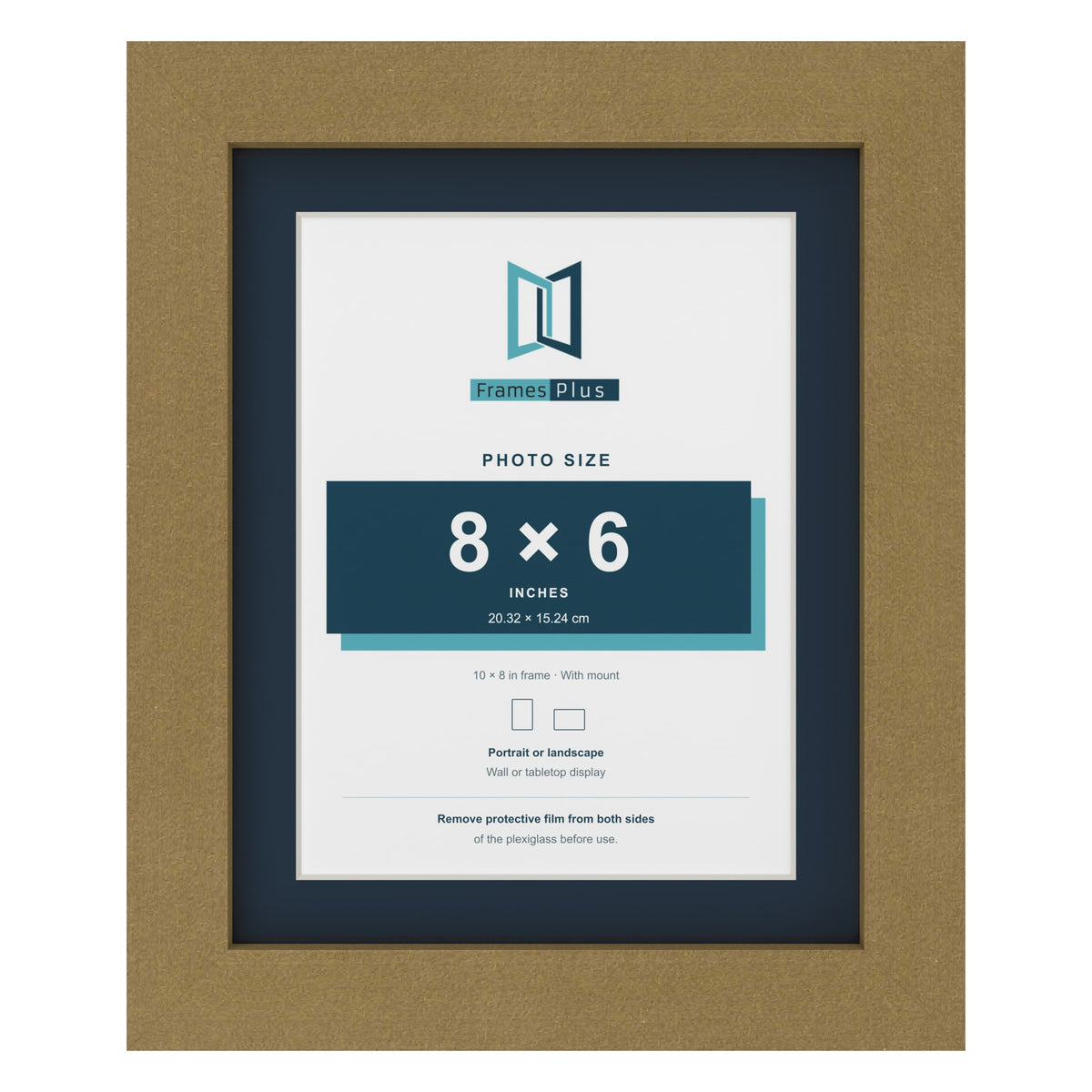 Gold 10 x 8 inch picture frame with a Pacific Blue mount for an 8 x 6 inch photo