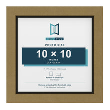 Gold 11 x 11 inch picture frame with a black mount for a 10 x 10 inch photo