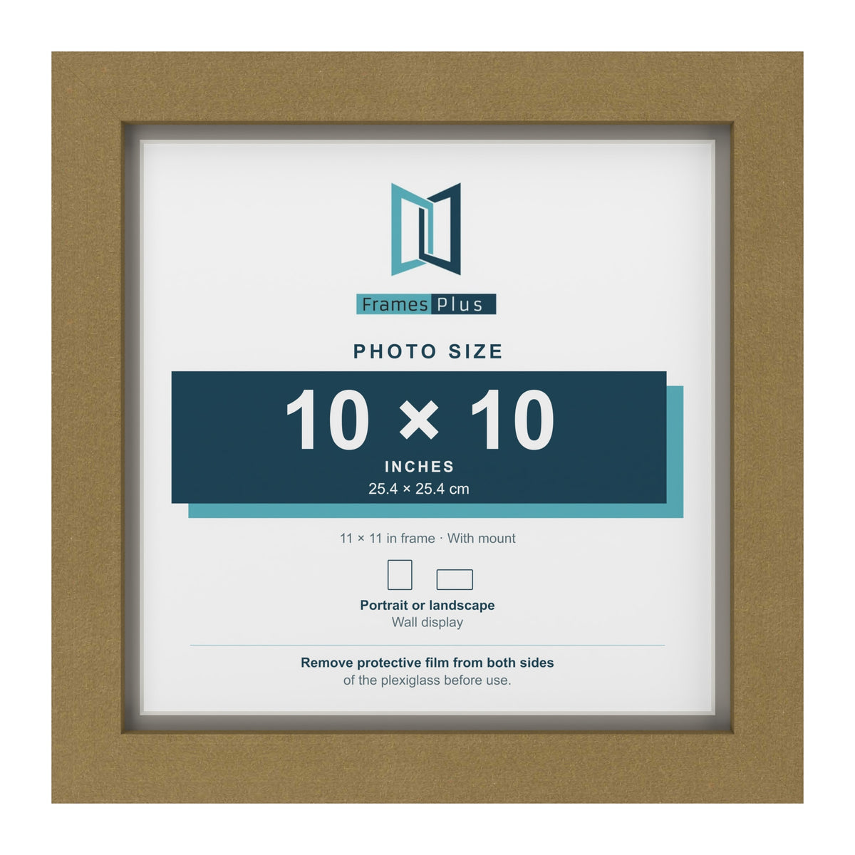 Gold 11 x 11 inch picture frame with a Dawn Grey mount for a 10 x 10 inch photo