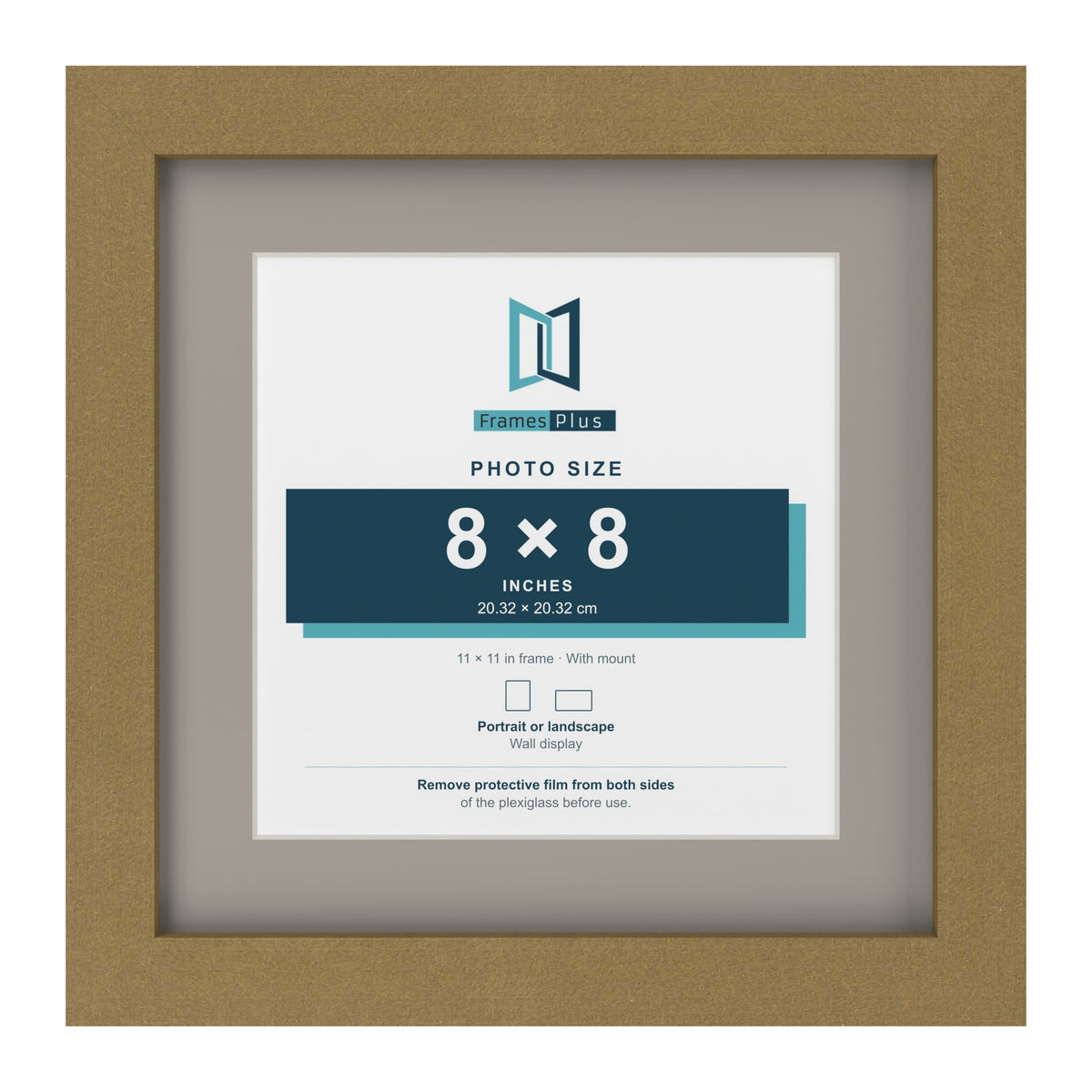 Gold 11 x 11 inch picture frame with a Dawn Grey mount for an 8 x 8 inch photo