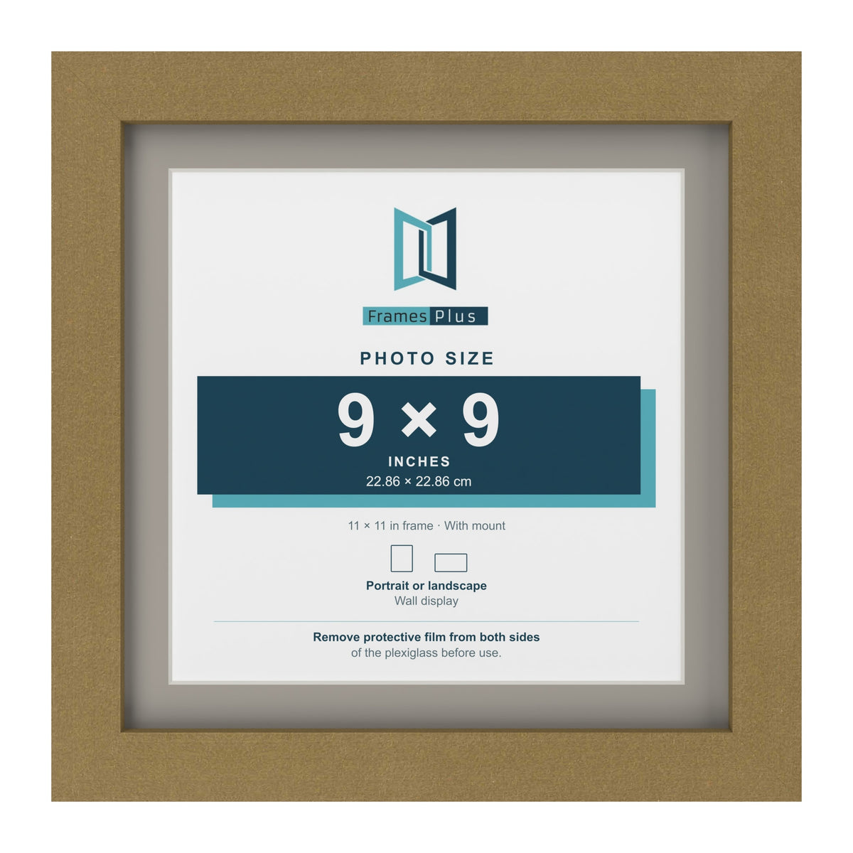 Gold 11 x 11 inch picture frame with a Dawn Grey mount for a 9 x 9 inch photo